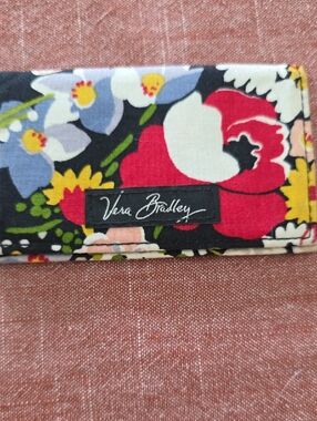 Vera Bradley Floral Quilted Card Holder- Black, Red, Yellow & Blue